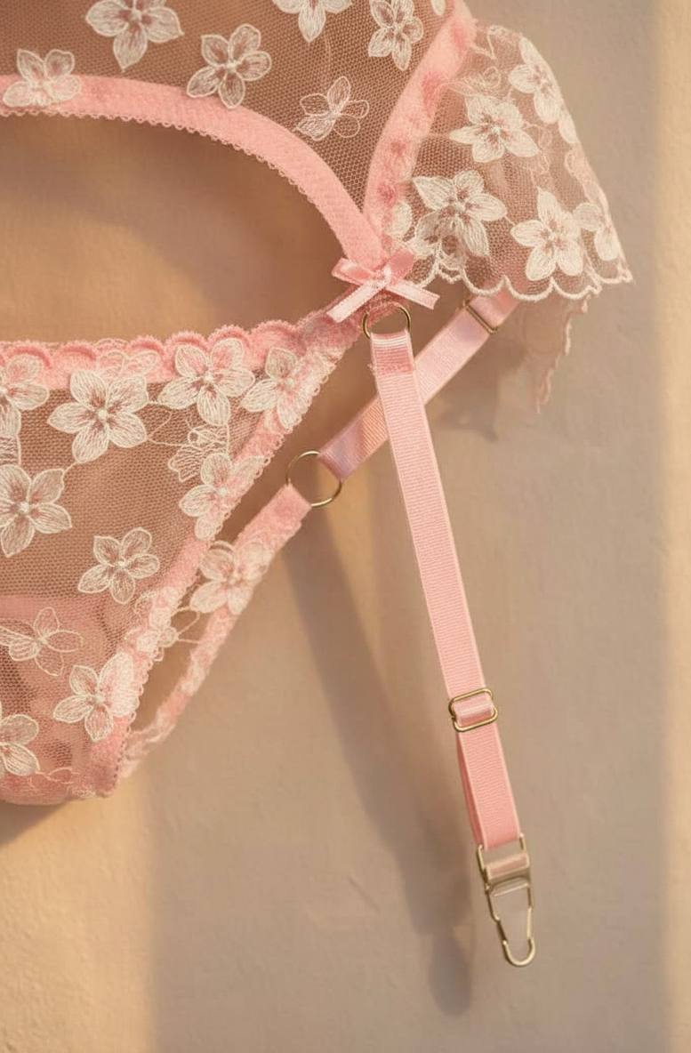 Kaei&Shi Bridal LingerieFloral Lace Ruffle Garter Lingerie Set 3