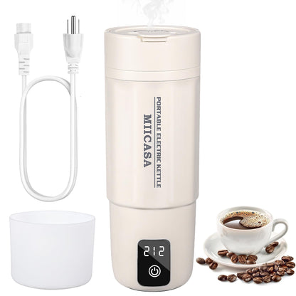 MIICASA Travel Electric Kettle Portable Small Tea Coffee Maker Kettle with Waterproof Boot 6 Temperature Controls Water Heater Boiler 304 Stainless Steel Auto Shut-Off Boil Dry 17oz Polygon White