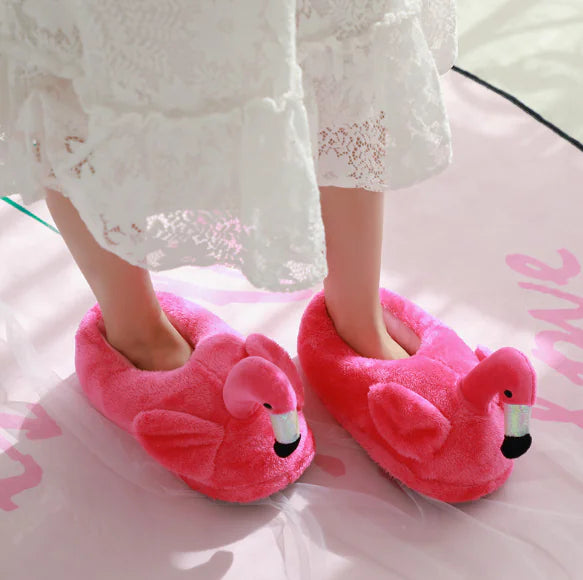 Flamingo Cotton Slippers for Women, Plush Warm Footwear