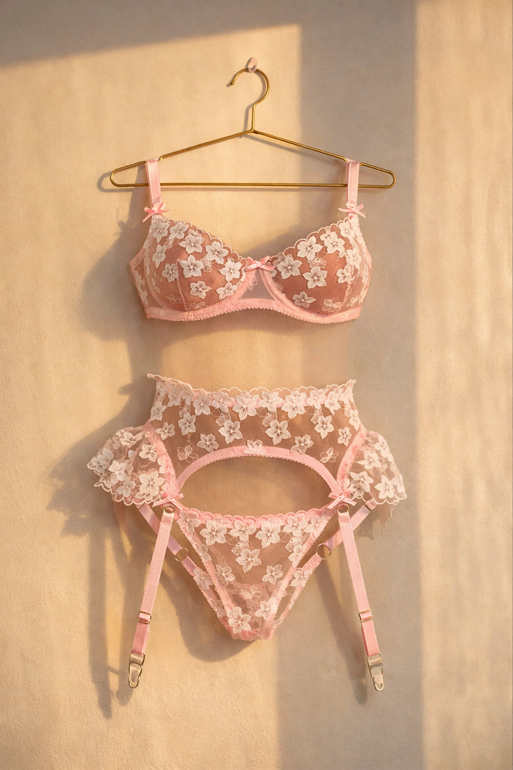 Kaei&Shi Bridal LingerieFloral Lace Ruffle Garter Lingerie Set 3