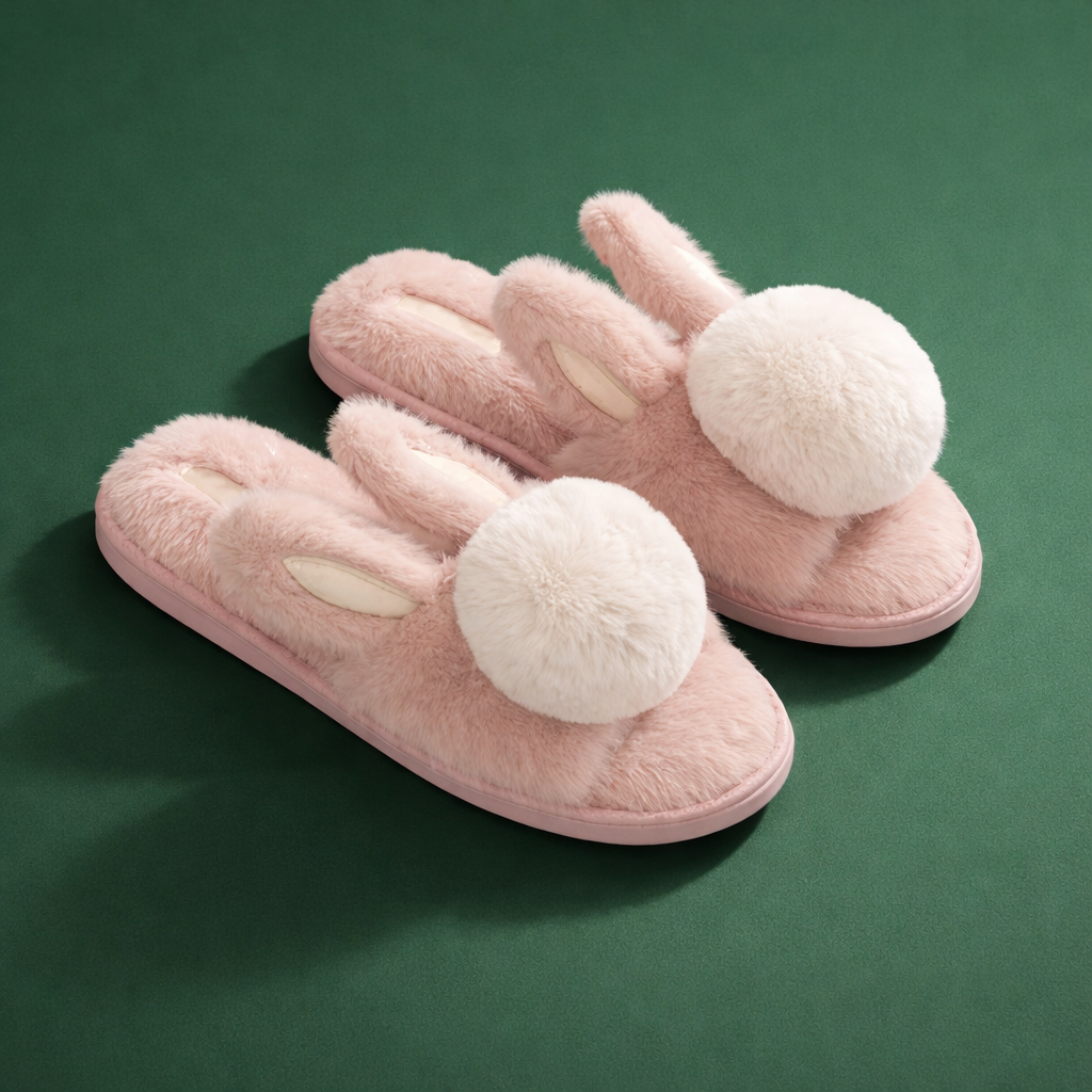 Warm Plush Cotton Rabbit Fleece Slippers for Winter